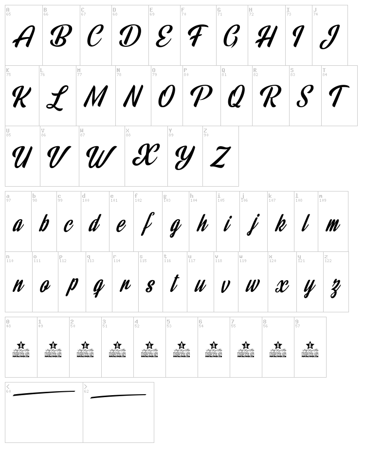 Rainbow Bridge font map